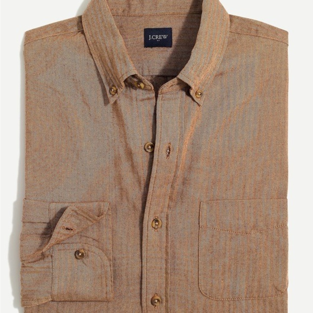 J.Crew Herringbone Button Down Shirt Long Sleeve Re-Imagined Cotton Brown Medium